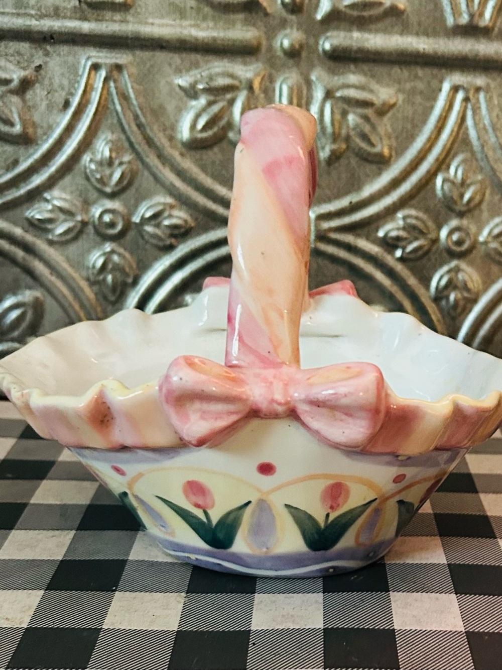 Ashley By 26 International Handpainted Floral Ceramic Piece in Pink and Purple
